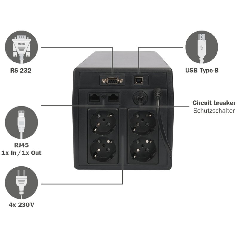 DIGITUS alimentation de secours interactive, 1000 VA, 600 watts, écran LCD