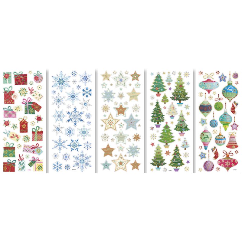 folia glanzende kerststerren-stickers, kerstmotieven, 100 × 230 mm, 5 vel