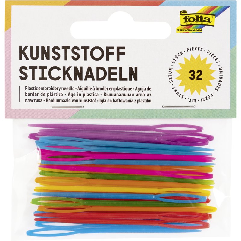 folia borduurnaald gekleurd kunststof, PP, 65 mm, 32 stuks