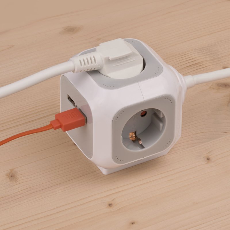 brennenstuhl ALEA-Power cube power strip, 2 USB ports, light grey