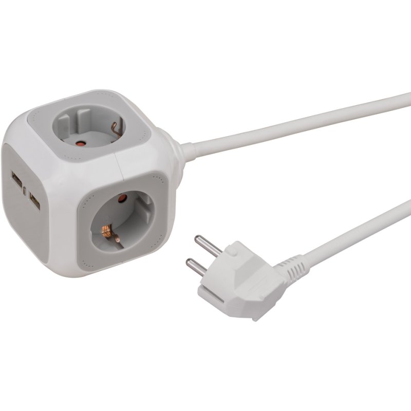 brennenstuhl ALEA-Power cube power strip, 2 USB ports, light grey