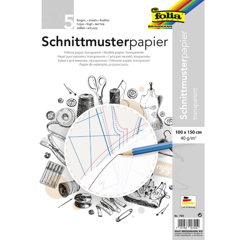 folia transparant patroonpapier, 100×150 cm, 40 g/m², 5 vel