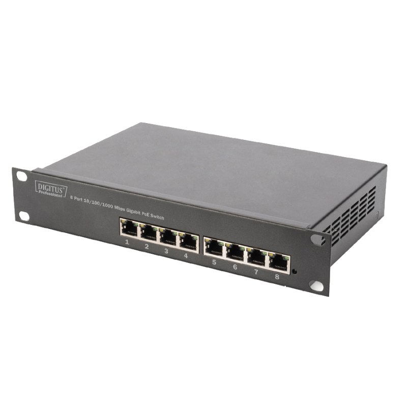 DIGITUS Gigabit Ethernet PoE-switch, 10", 8 poorten