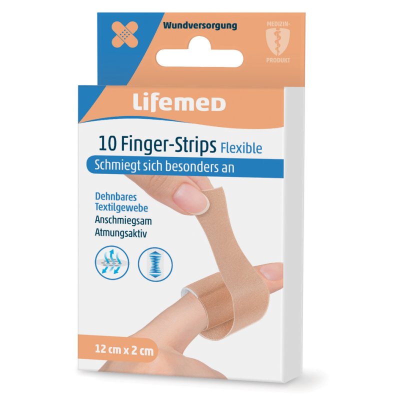 Lifemed pansements à doigts Flexibles, couleur chair, 120×20 mm, 10 pièces