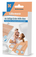 Lifemed verbandtrommel, PE pleisters, water- en vuilafstotend, 64 stuks