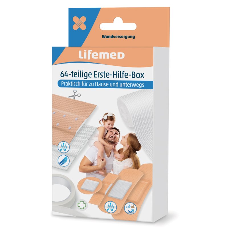 Lifemed boîte de pansements, pansements PE, hydrofuge et anti-salissure, 64 pièces