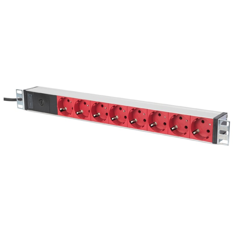 DIGITUS 19 inch stekkerdoos 8-voudig, met voorzekering, rood, 1 HE