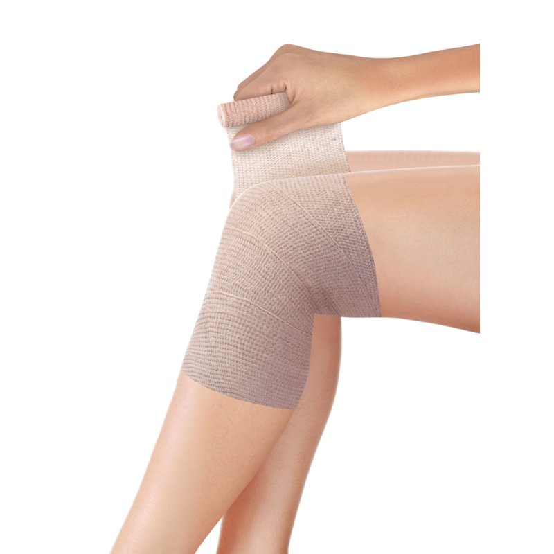 Lifemed bande élastique couleur peau, 100 mm × 3,0 m, avec agrafes de fixation