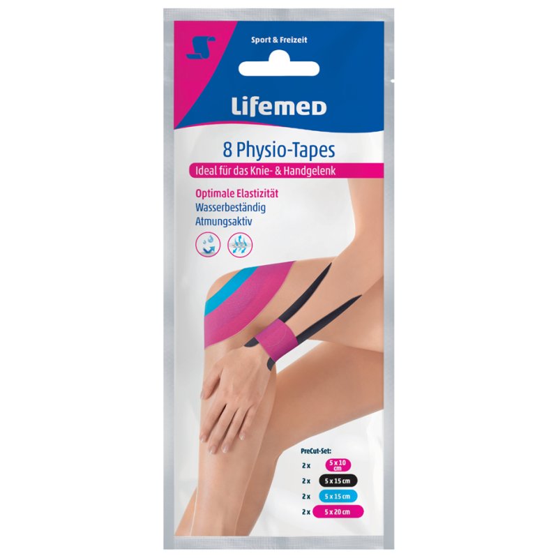 Lifemed Physio-Tape genou et main, couleurs assorties, 8 pièces