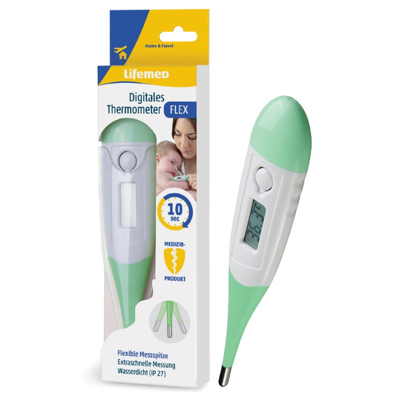 Lifemed koortsthermometer Flex, wit/groen, flexibele meetpunt, waterbestendig