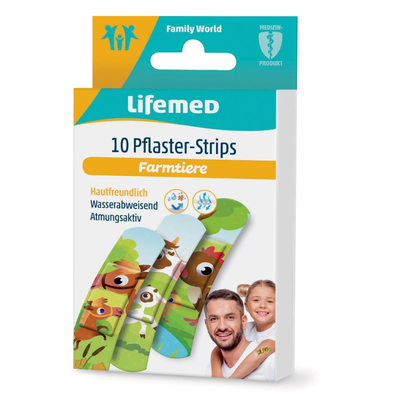 Lifemed pansements enfant Animaux de la ferme, 60 × 17 mm, sans latex, 10 pièces