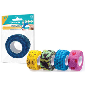 Lifemed pleisterverband, 25 mm x 4,0 m, kleurenmix met kindermotieven, latexvrij