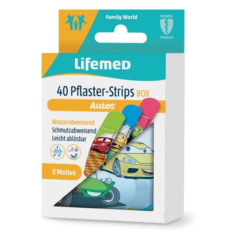Lifemed pansements pour enfants Voitures, boîte métallique, 60×17 mm, 40 pièces