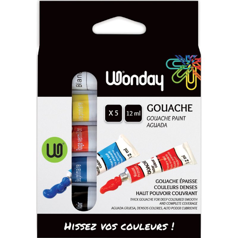 Wonday peinture gouache, 12 ml, couleurs assorties, 5 pièces