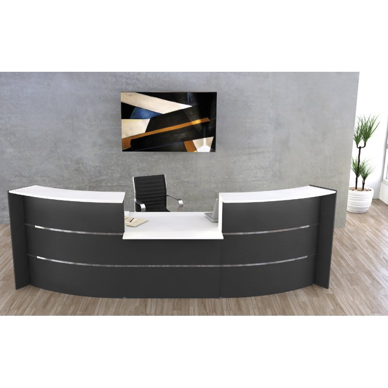 Kerkmann comptoir courbe BARI module bas, blanc/anthracite, 3545×1200×1120 mm