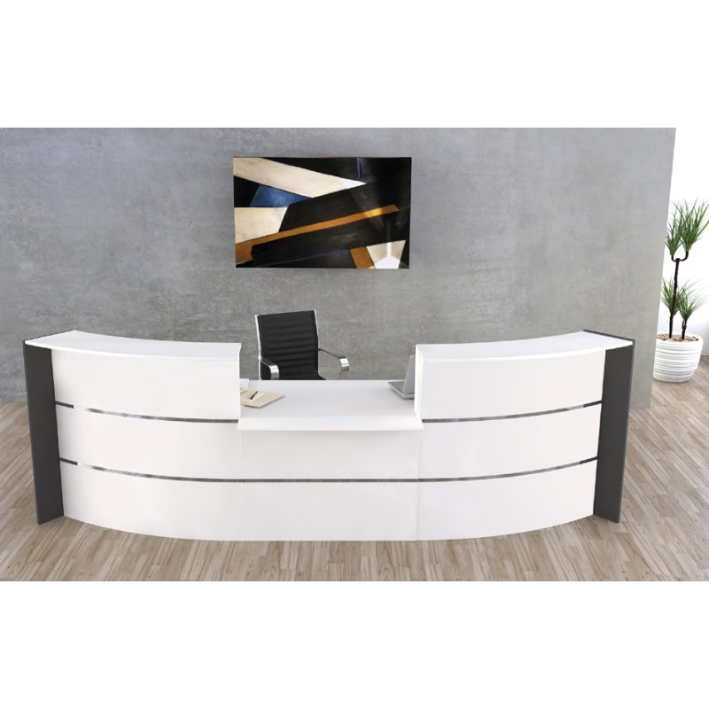 Kerkmann comptoir courbe BARI module bas, blanc/anthracite, 3545×1200×1120 mm