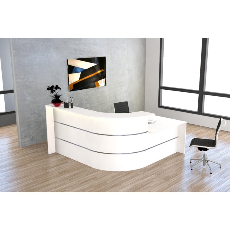 kerkmann Bureau d'accueil L BARI, blanc avec acier inoxydable, 232×197×112 cm