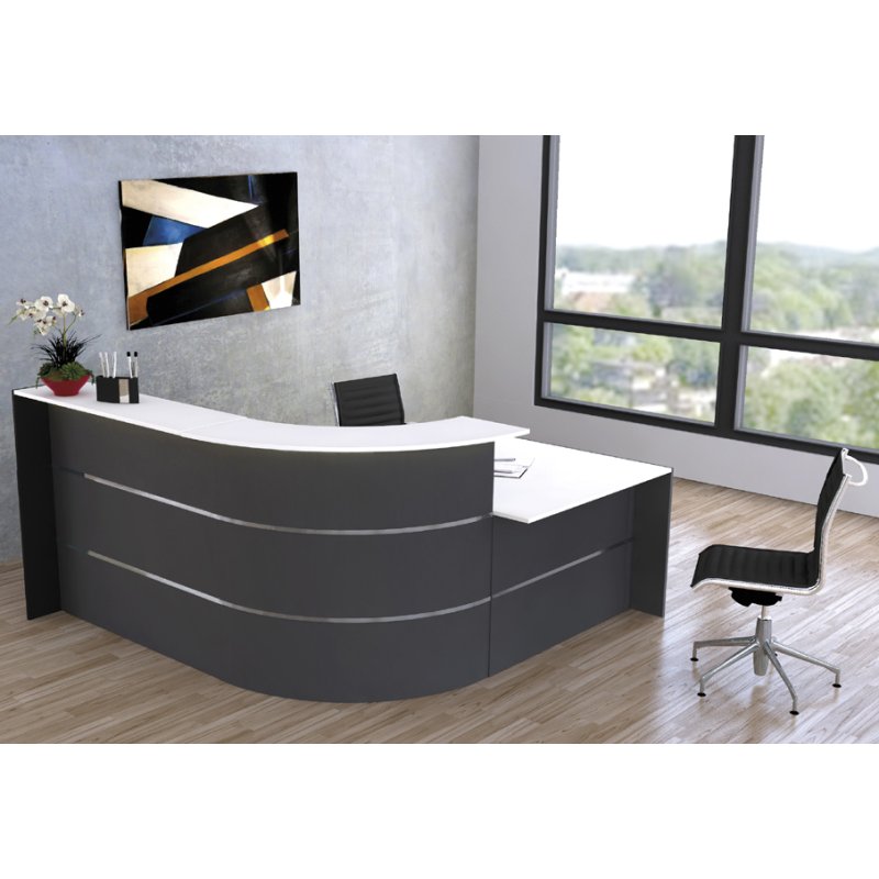 kerkmann Bureau d'accueil L BARI, blanc avec acier inoxydable, 232×197×112 cm