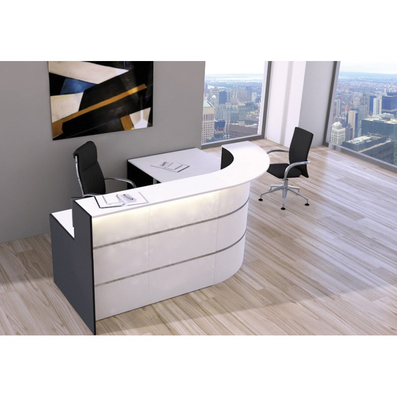kerkmann Bureau d'accueil L BARI, blanc avec acier inoxydable, 232×197×112 cm