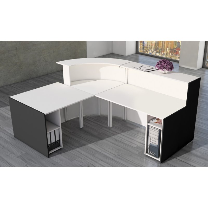 kerkmann Bureau d'accueil L BARI, blanc avec acier inoxydable, 232×197×112 cm