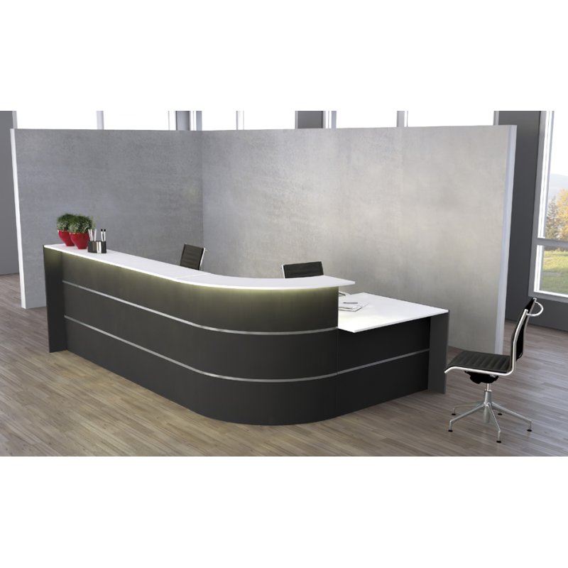 kerkmann L-comptoir BARI, blanc avec acier inoxydable, 3670×1970×1120 mm