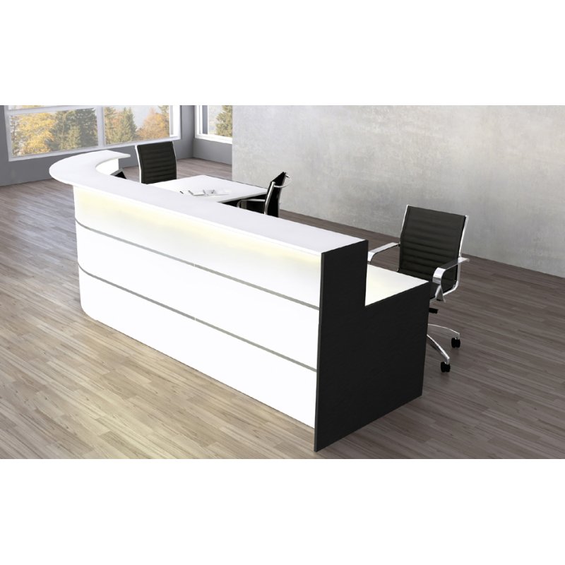 kerkmann L-comptoir BARI, blanc avec acier inoxydable, 3670×1970×1120 mm