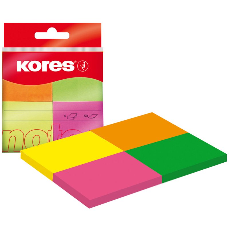 Kores zelfklevende memoblaadjes Multicolour, 40×50 mm, neonkleuren, 200 vel