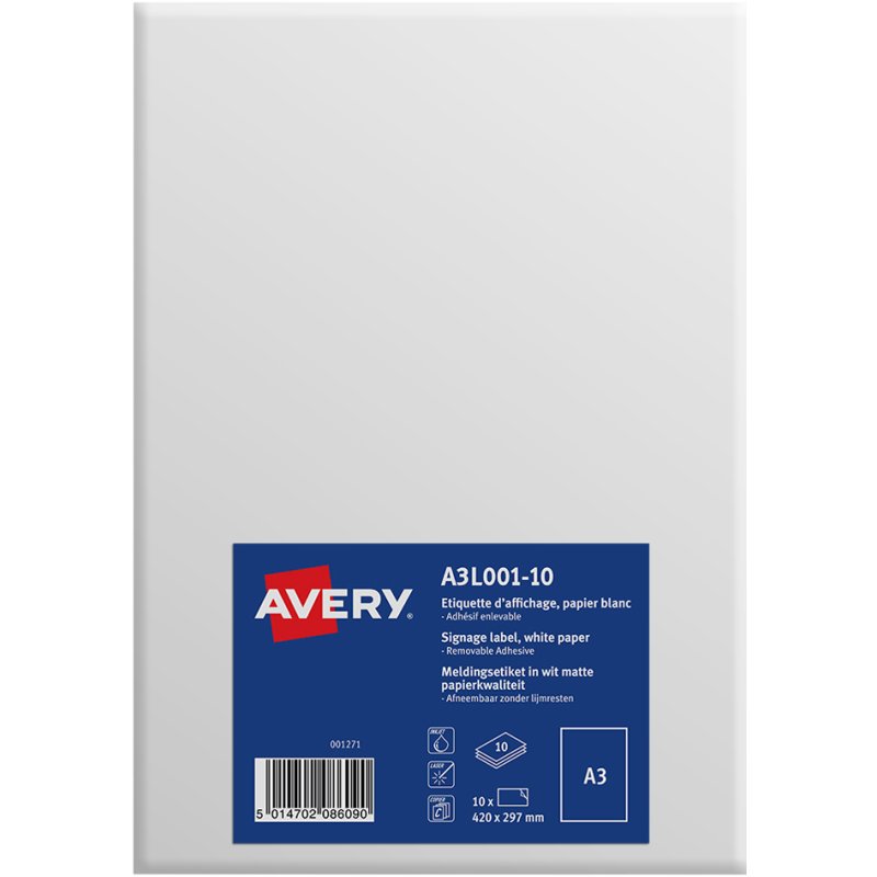 AVERY displayetiketten afneembaar, 420×297 mm, wit mat, 10 stuks