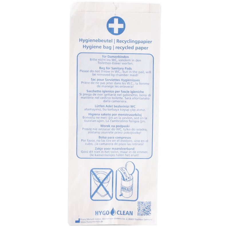 HYGOSTAR papieren hygiënezakjes, ophangbaar, blauw bedrukt, 125 stuks