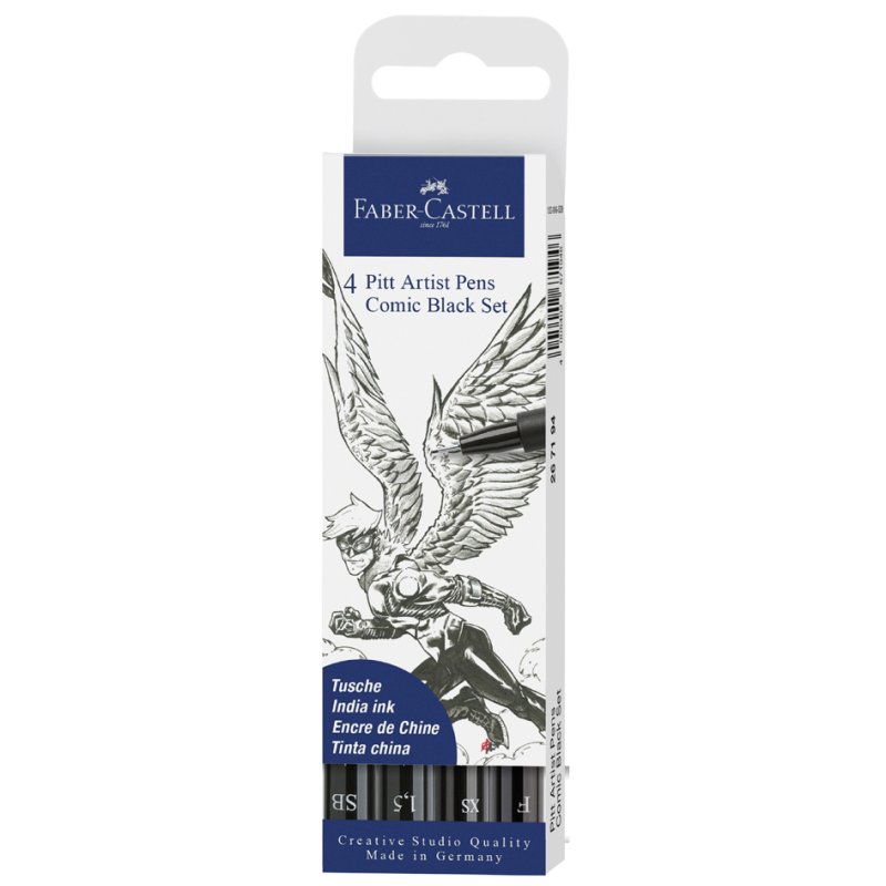 Faber-Castell stylo de dessin PITT artist pen, set 4 pièces Comic, permanent