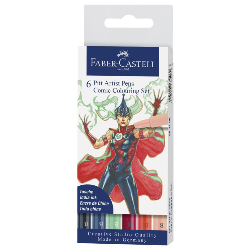 FABER-CASTELL fineliner PITT artist pen, comic set, 6 pcs