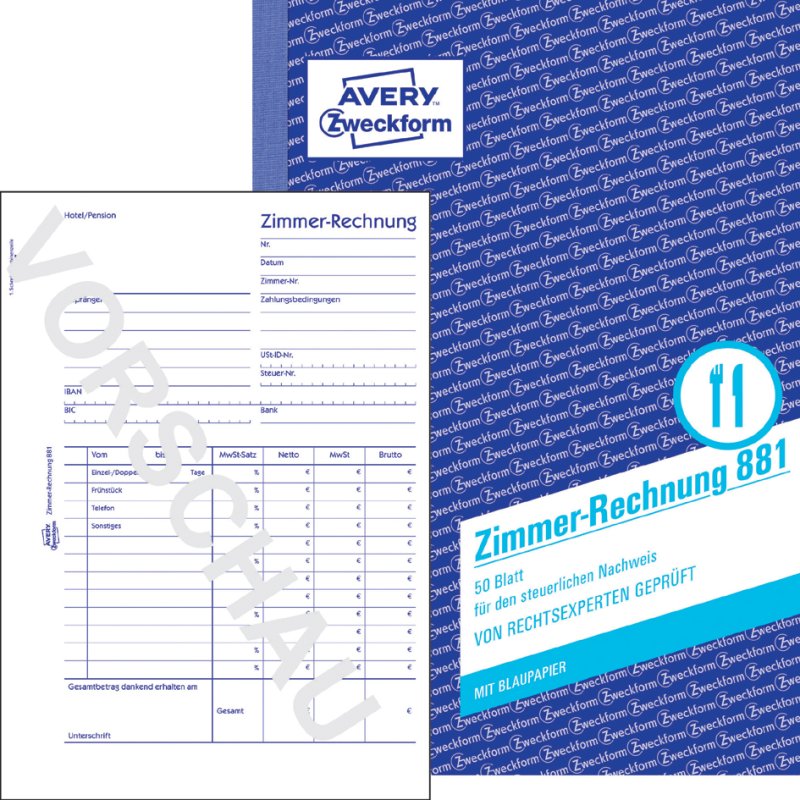 AVERY Zweckform formulierboek kamerrekening, wit, A5 liggend, 50 vel