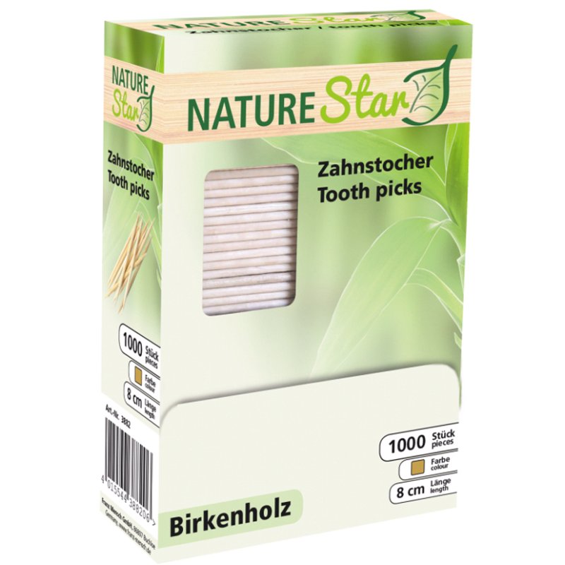 NATURE Star birchwood toothpicks, natural, 80 mm, 1000 pieces