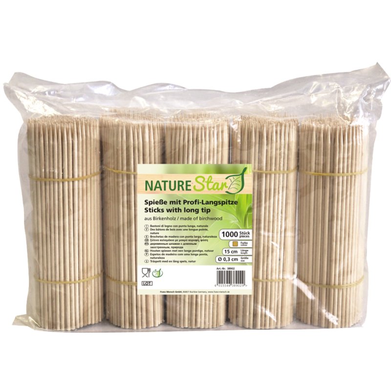 NATURE Star brochettes en bois, 300 mm, 1000 pièces