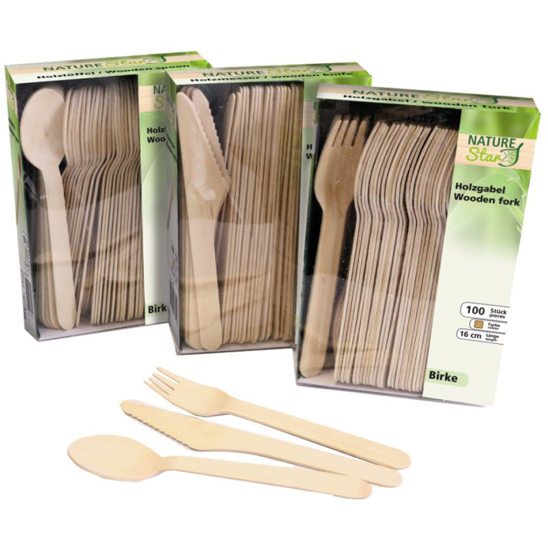 NATURE Star houten vork berkenhout, 160 mm, 100 stuks