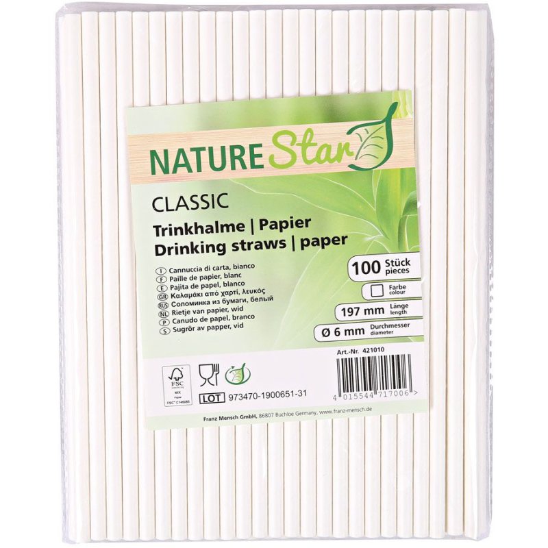 NATURE Star pailles en papier classic, blanc, 197 mm, 100 pièces