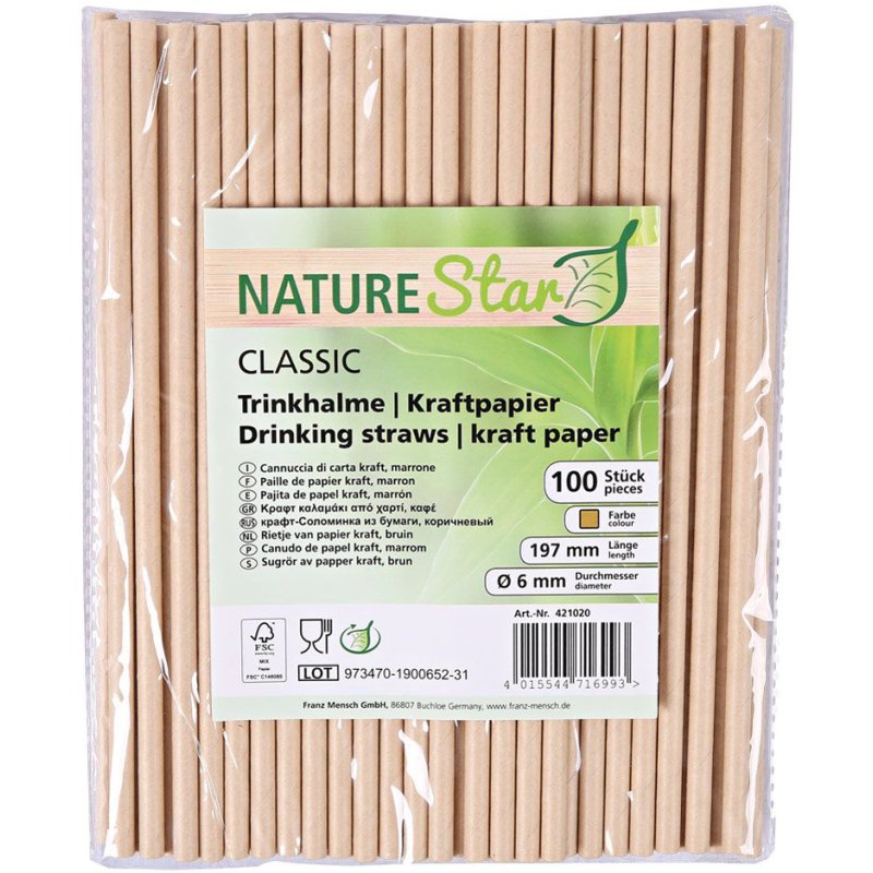 NATURE Star pailles en papier classic, blanc, 197 mm, 100 pièces