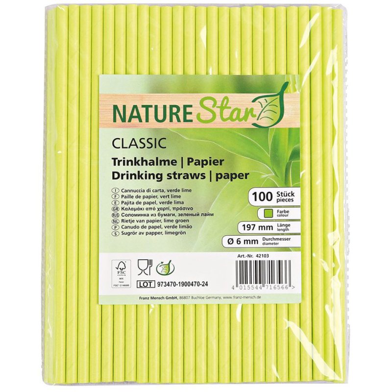 NATURE Star pailles en papier classic, blanc, 197 mm, 100 pièces
