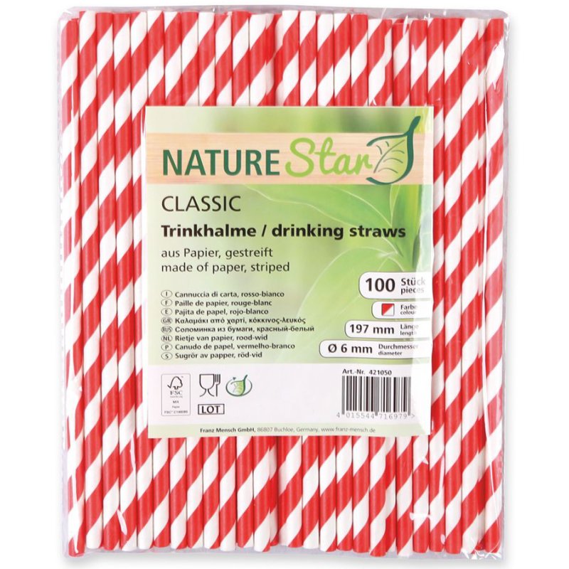 NATURE Star pailles en papier classic, jaune/blanc, rayées, 197 mm, 100 pièces