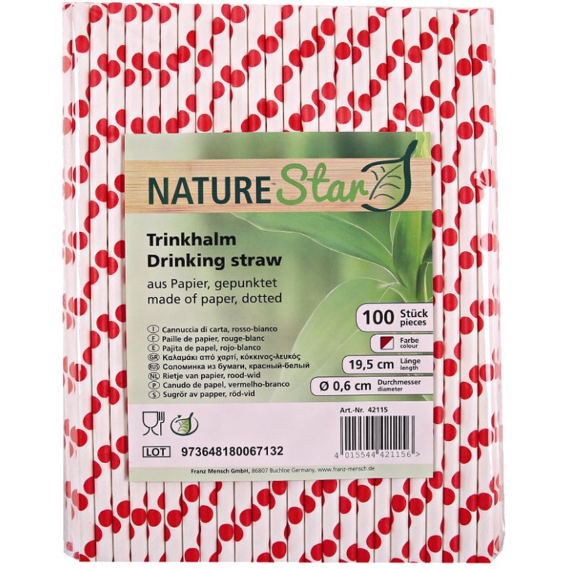 NATURE Star pailles en papier, vert/blanc pointillé, 197 mm, 100 pcs