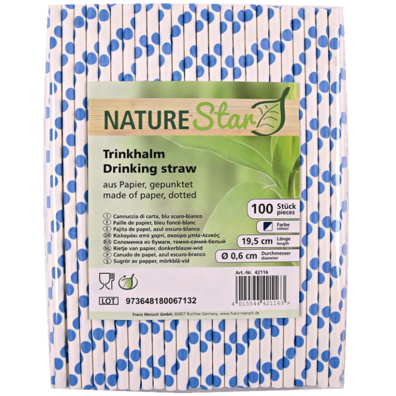 NATURE Star pailles en papier, vert/blanc pointillé, 197 mm, 100 pcs