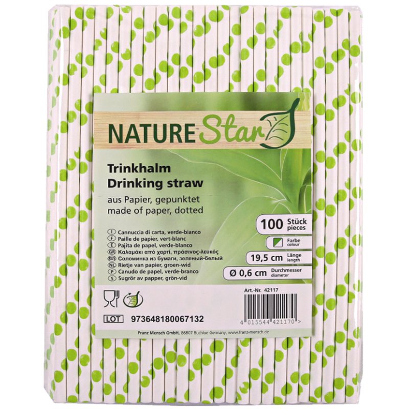 NATURE Star pailles en papier, vert/blanc pointillé, 197 mm, 100 pcs