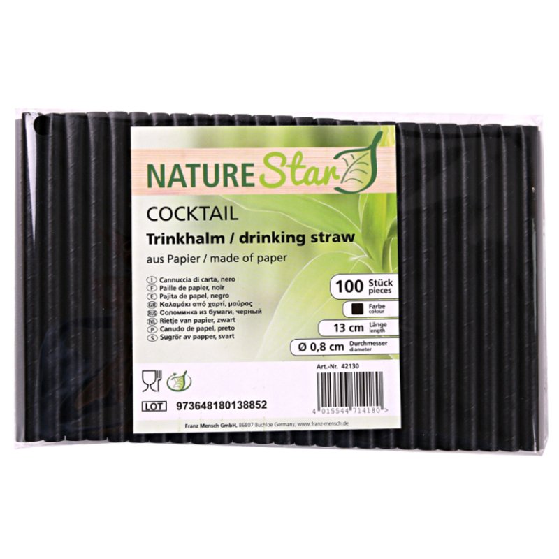NATURE Star pailles en papier cocktail, 130 mm, noir, 100 pièces