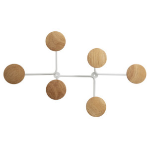ALBA wandkapstok SIX, wit/beuken, 6 haken, 280×70×120 mm