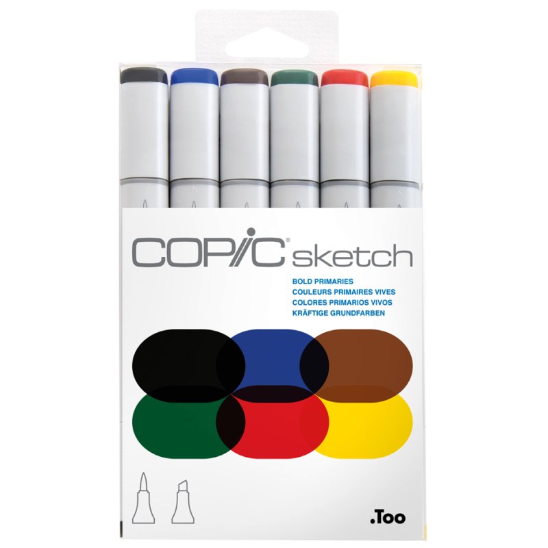 COPIC marker sketch Bold Primaries, base alcoolique, rechargeables, 6 pièces