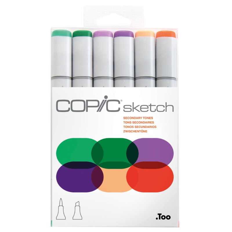 COPIC Marker sketch, 6-piece Secondary Tones set, alcohol-based, refillable