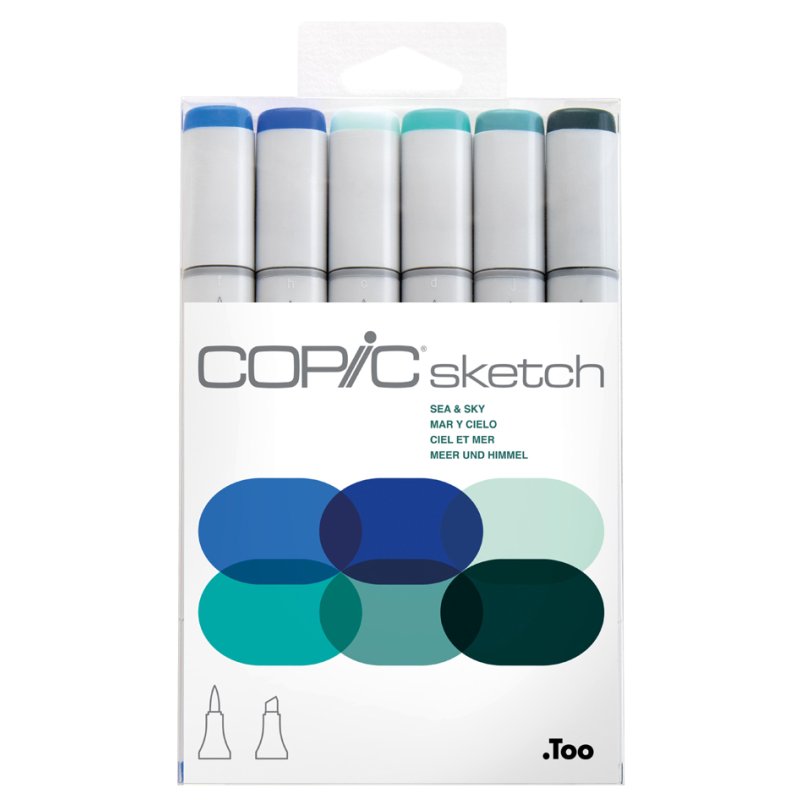 Marqueurs COPIC sketch Sea & Sky, base alcoolique, rechargeables, 6 pièces