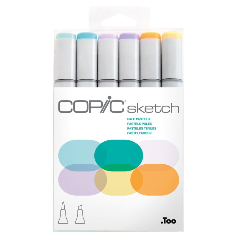COPIC Marker sketch ensemble 6 pièces Pale Pastels, base alcool, rechargeable