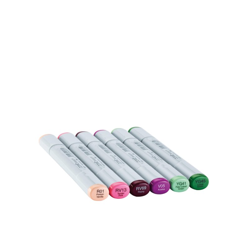 COPIC marker sketch, rechargeables, base alcool, set de 6 Floral Favorite 1