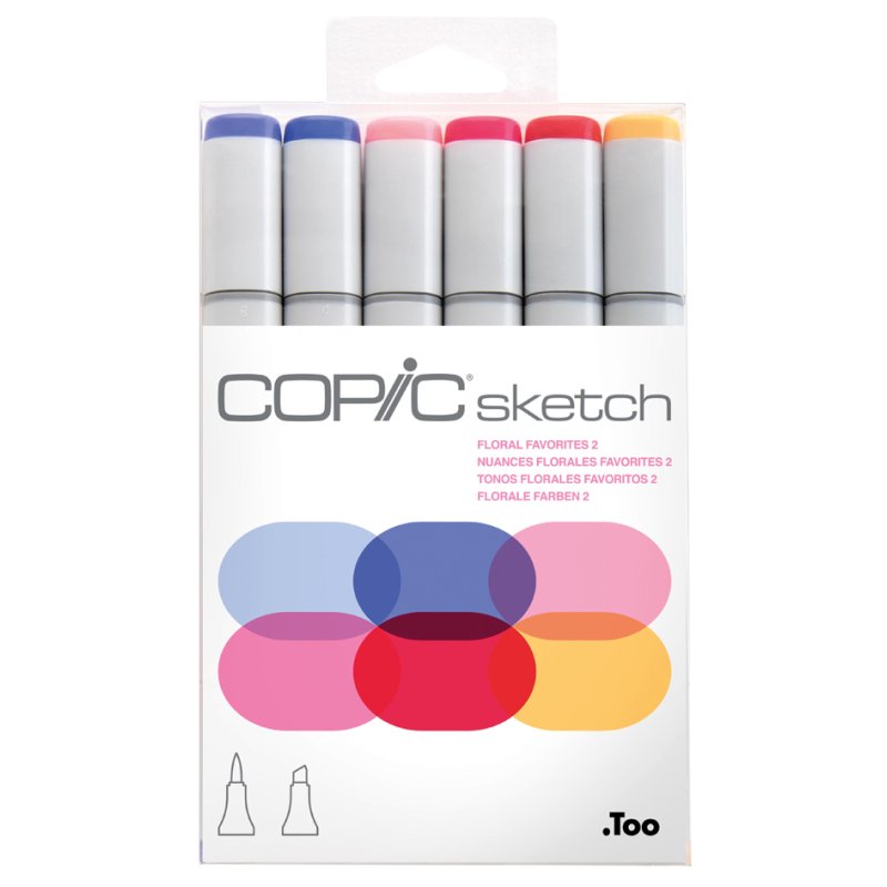 COPIC markers sketch Floral Favorite 2, rechargeables, base alcool, 6 pcs